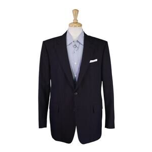 Faconnable Navy Blue Orange Plaid 2-Btn Wool Sportcoat Blazer Italy 46R